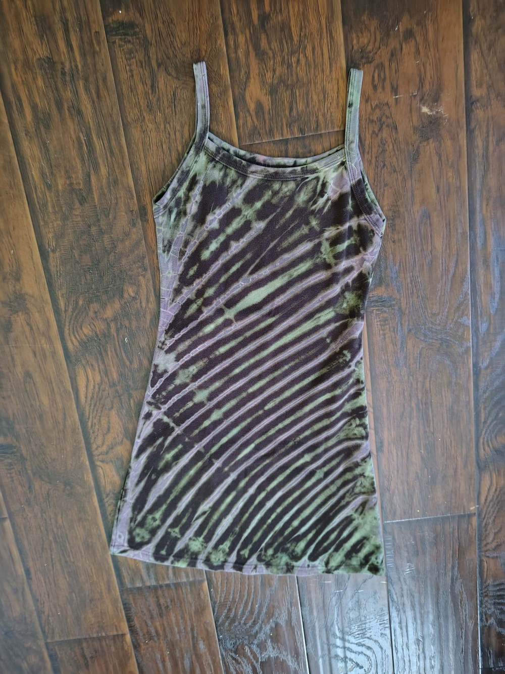 Tie-Dye Olive & Brown Spaghetti Strap Cotton Tank Dress